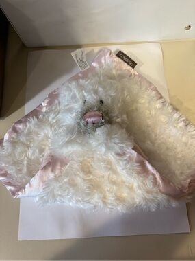 Demdaco Pink & White Plush Bear Lovey baby blanket